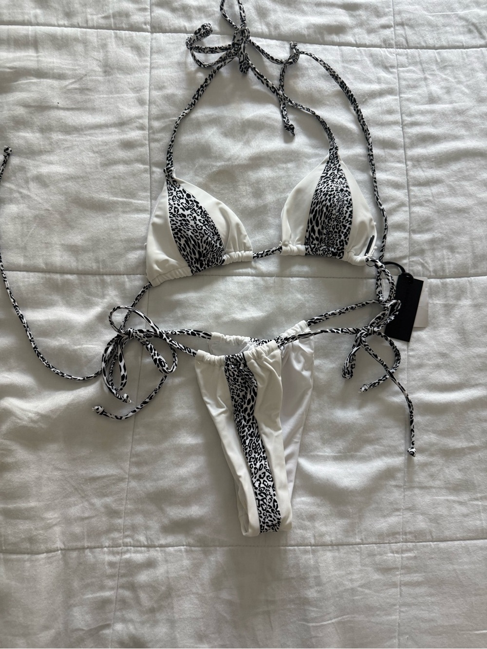 Kendall & Kylie White and Black Leopard Triangle Bikini Set